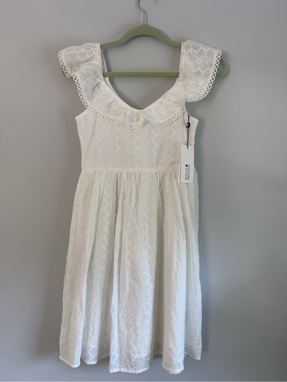 NWT Molly Bracken White Eyelet Ruffle Dress